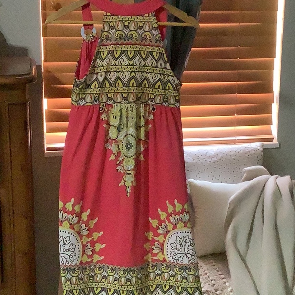 INC International Concepts Pink and Gold Patterned Midi Dress - Picture 4 of 4